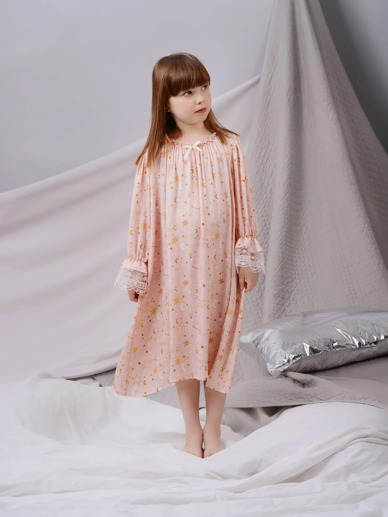 VICTORIA - GIRLS' NIGHTDRESS PINK STARS