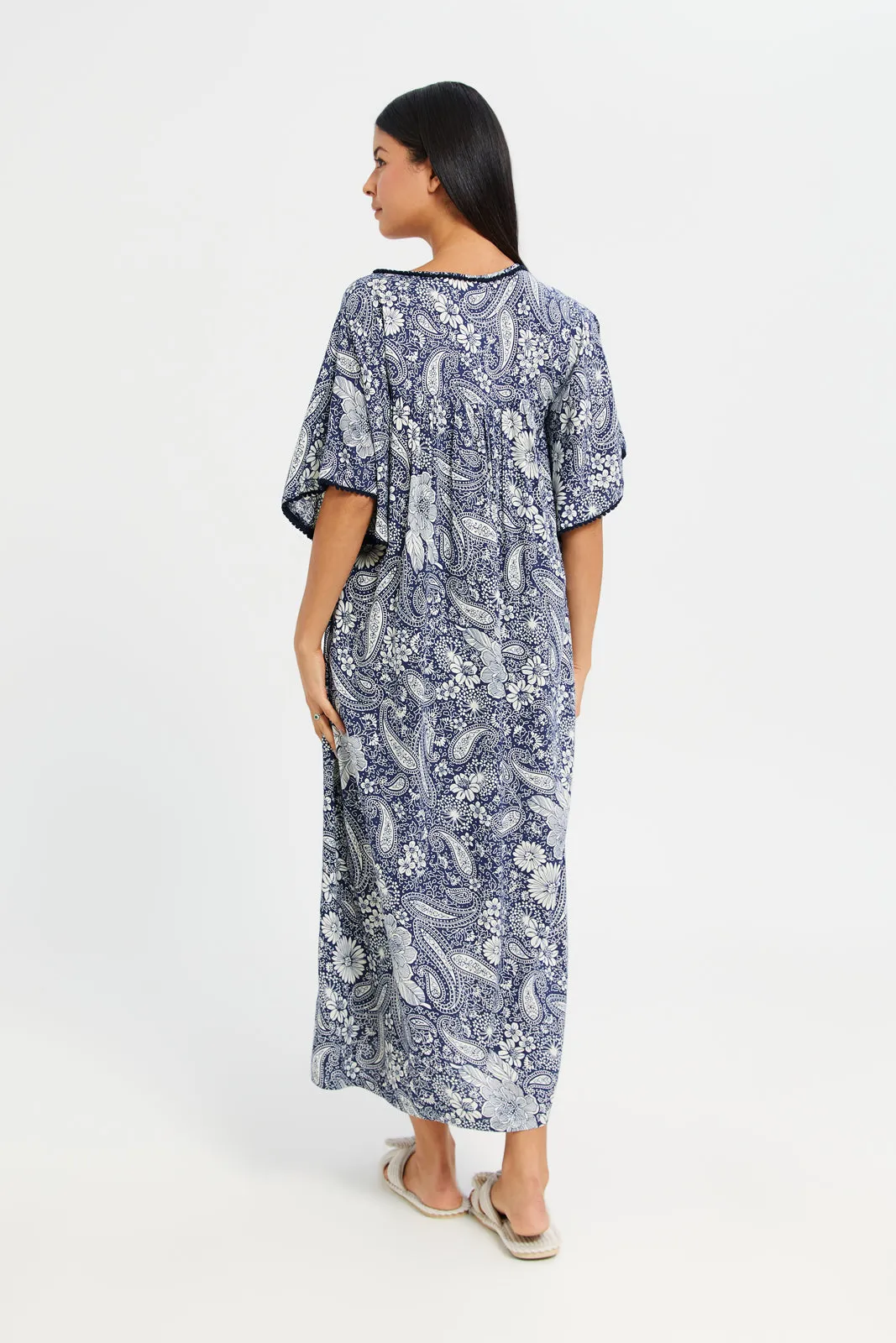 Women Grey Printed V-Neck Nightgown