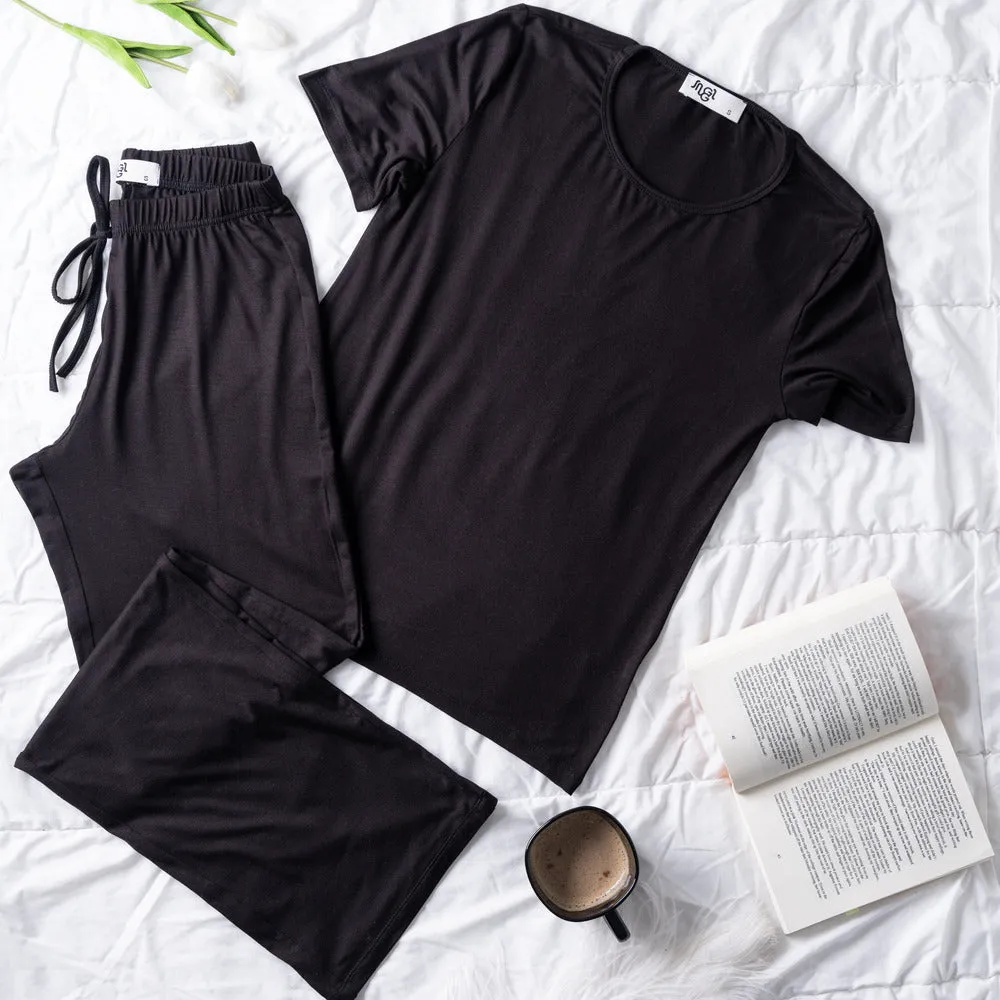 Women summer pajama set Black shirt   Pants