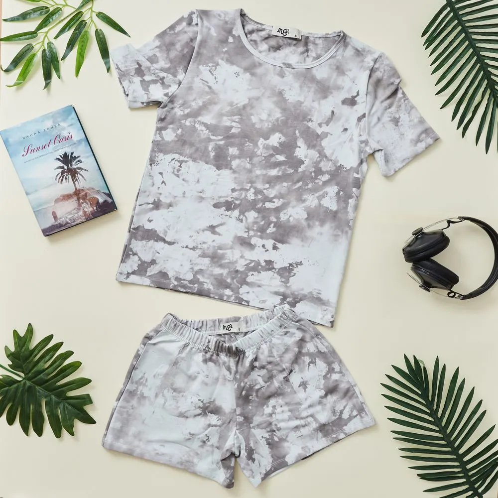 Women summer pajama set cafe tie dye shirt   shorts