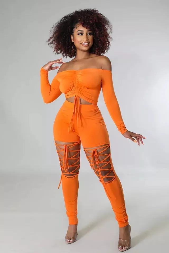 Women two piece set lace up