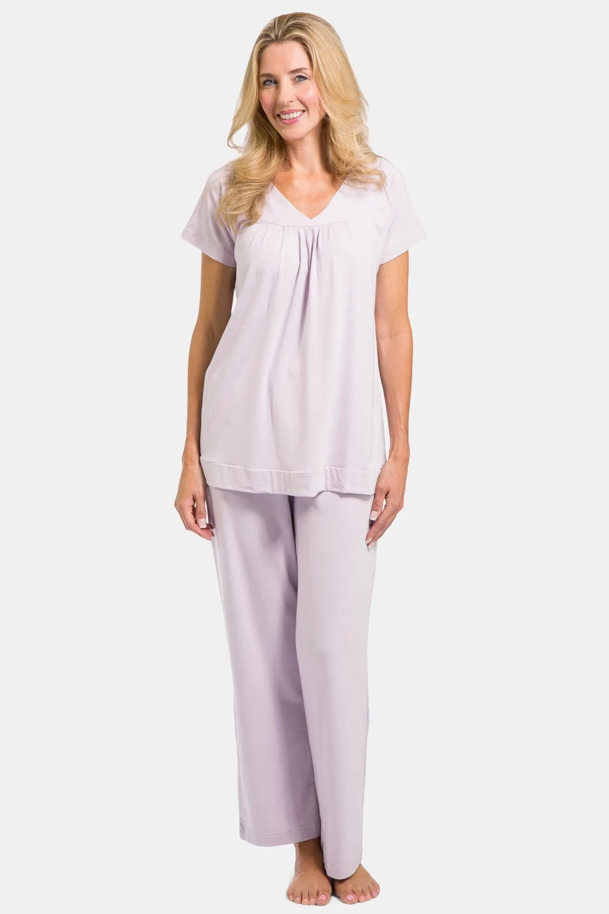 Women's Jersey Pajama Set with Gift Box- Short Sleeve Top and Full Length Pant