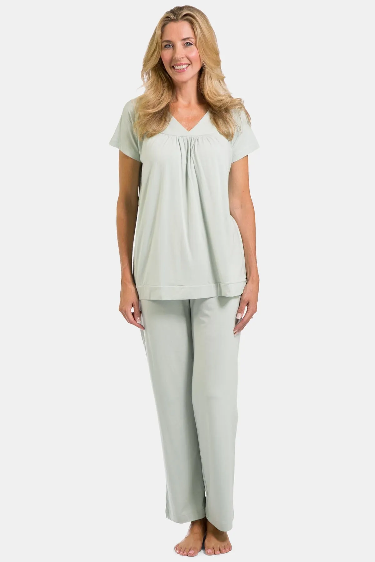 Women's Jersey Pajama Set with Gift Box- Short Sleeve Top and Full Length Pant