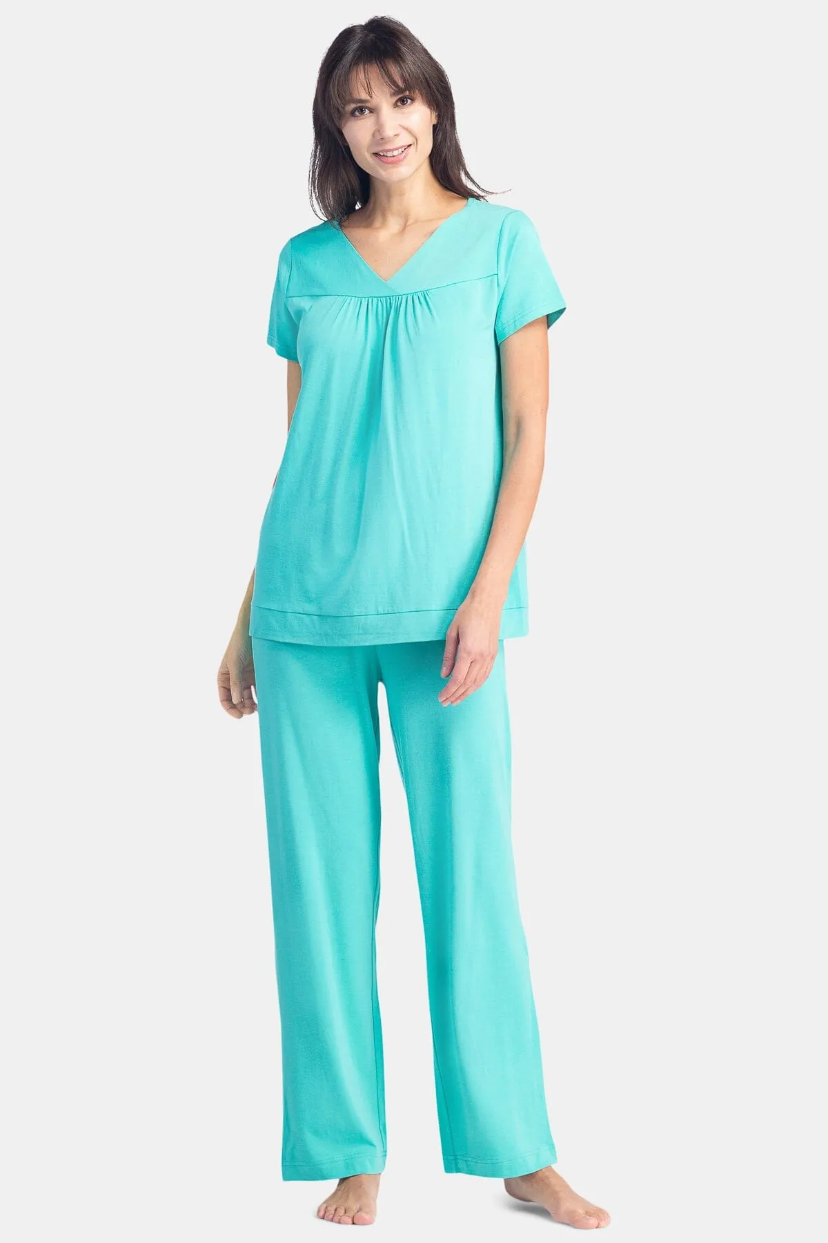 Women's Jersey Pajama Set with Gift Box- Short Sleeve Top and Full Length Pant