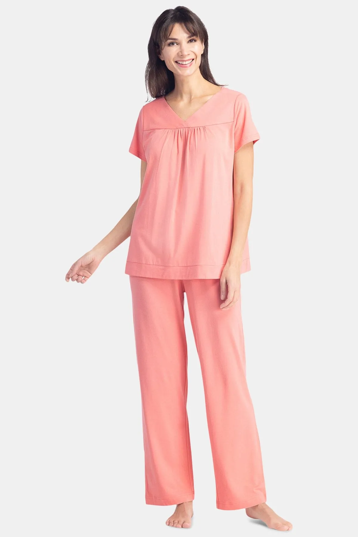 Women's Jersey Pajama Set with Gift Box- Short Sleeve Top and Full Length Pant