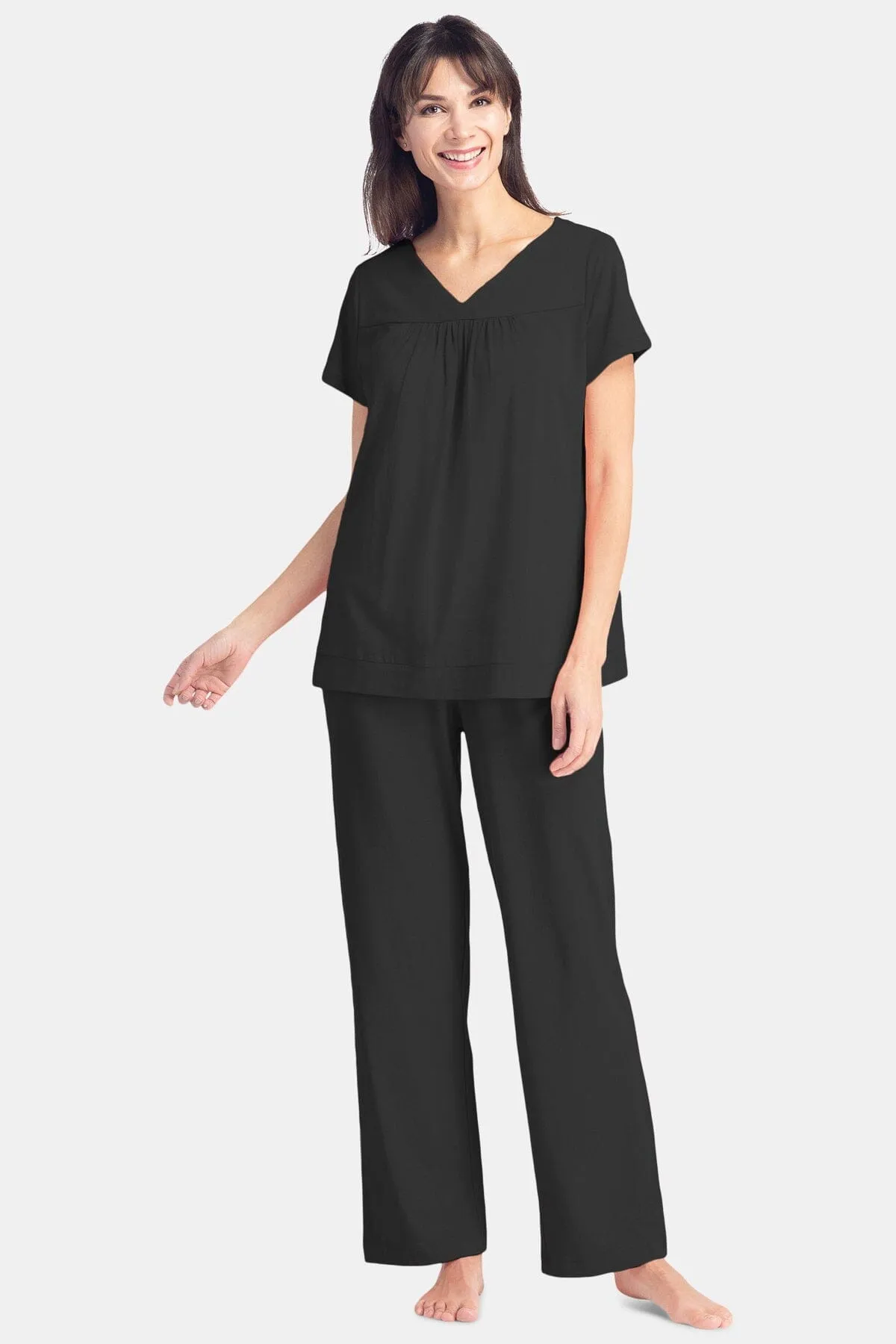 Women's Jersey Pajama Set with Gift Box- Short Sleeve Top and Full Length Pant