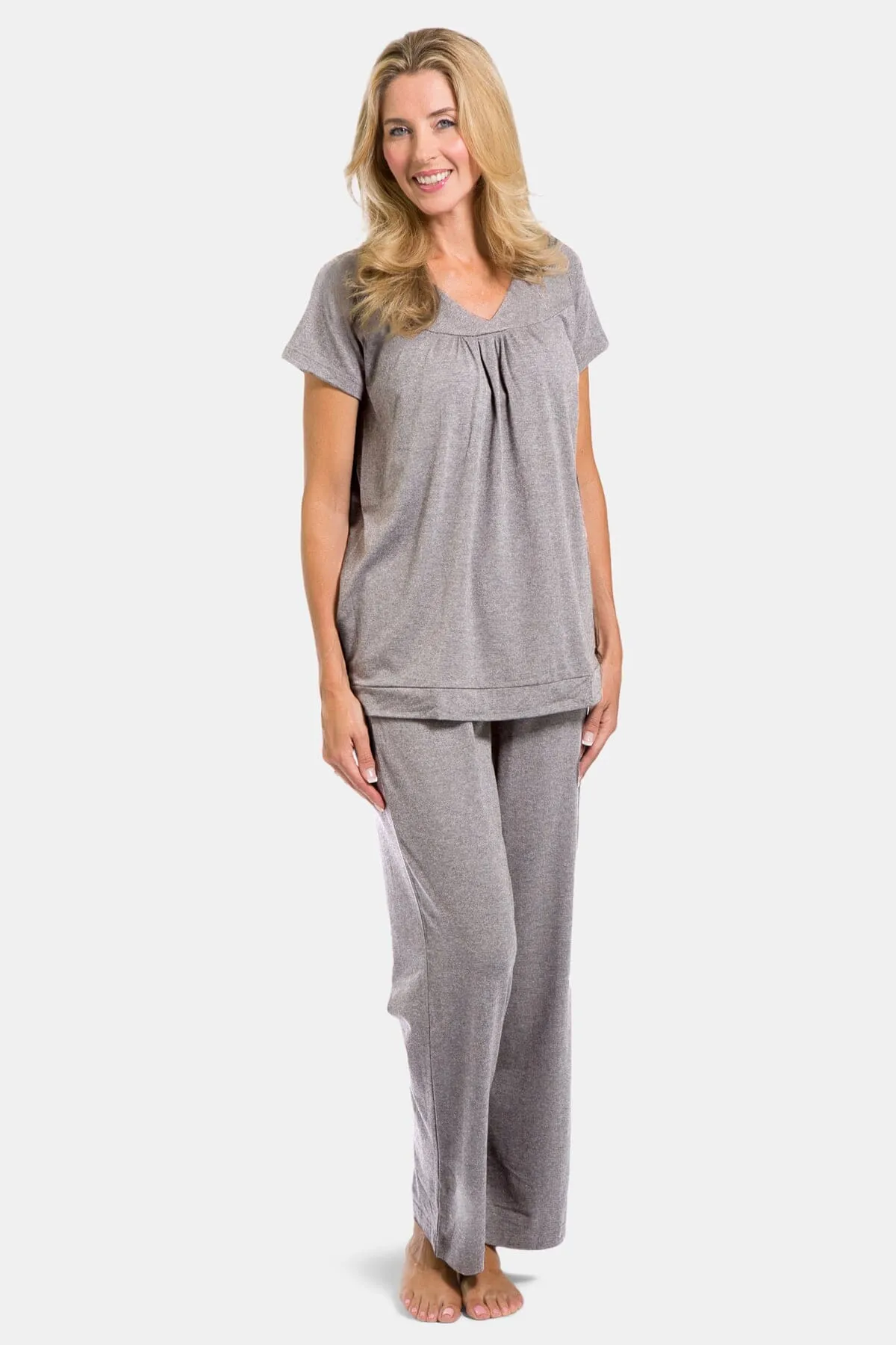 Women's Jersey Pajama Set with Gift Box- Short Sleeve Top and Full Length Pant