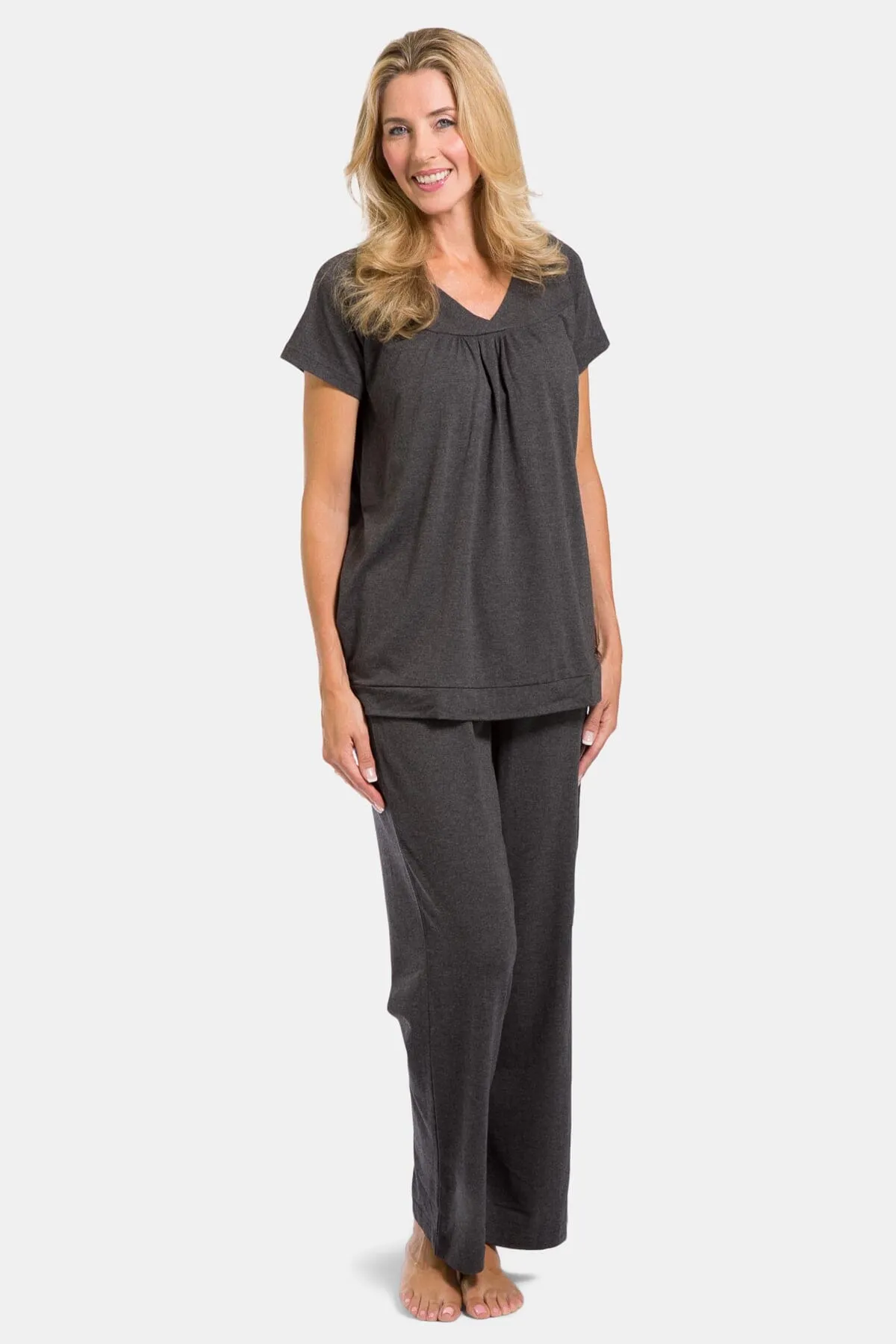 Women's Jersey Pajama Set with Gift Box- Short Sleeve Top and Full Length Pant