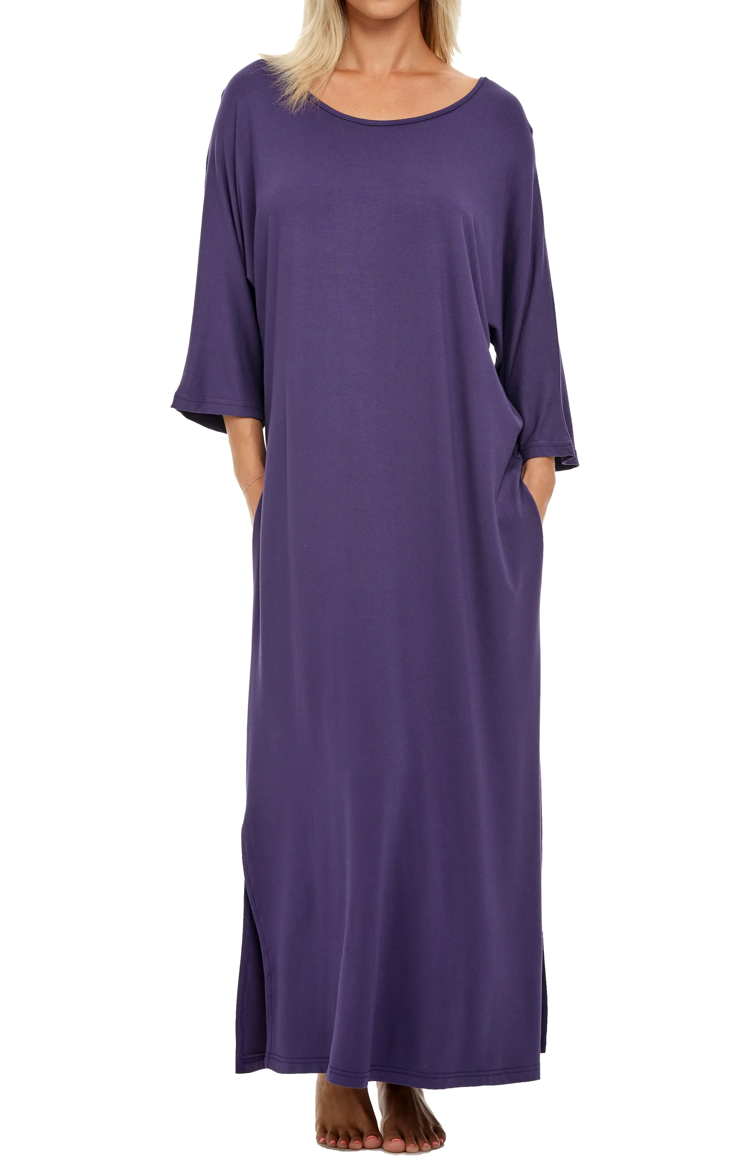 Women's Long Caftan Nightgown, Loungewear Oversized Pajamas Loose Sleep Dress with Pockets