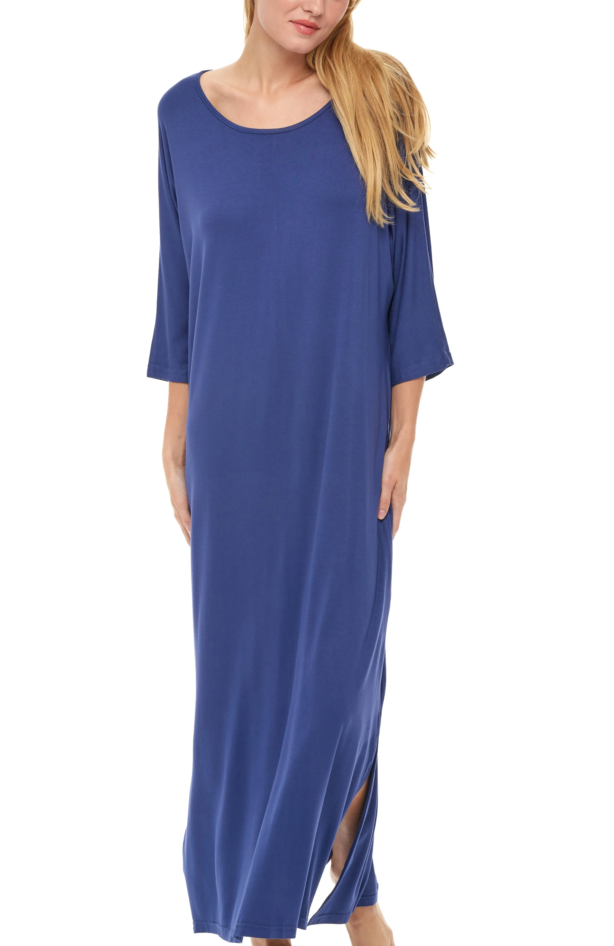 Women's Long Caftan Nightgown, Loungewear Oversized Pajamas Loose Sleep Dress with Pockets