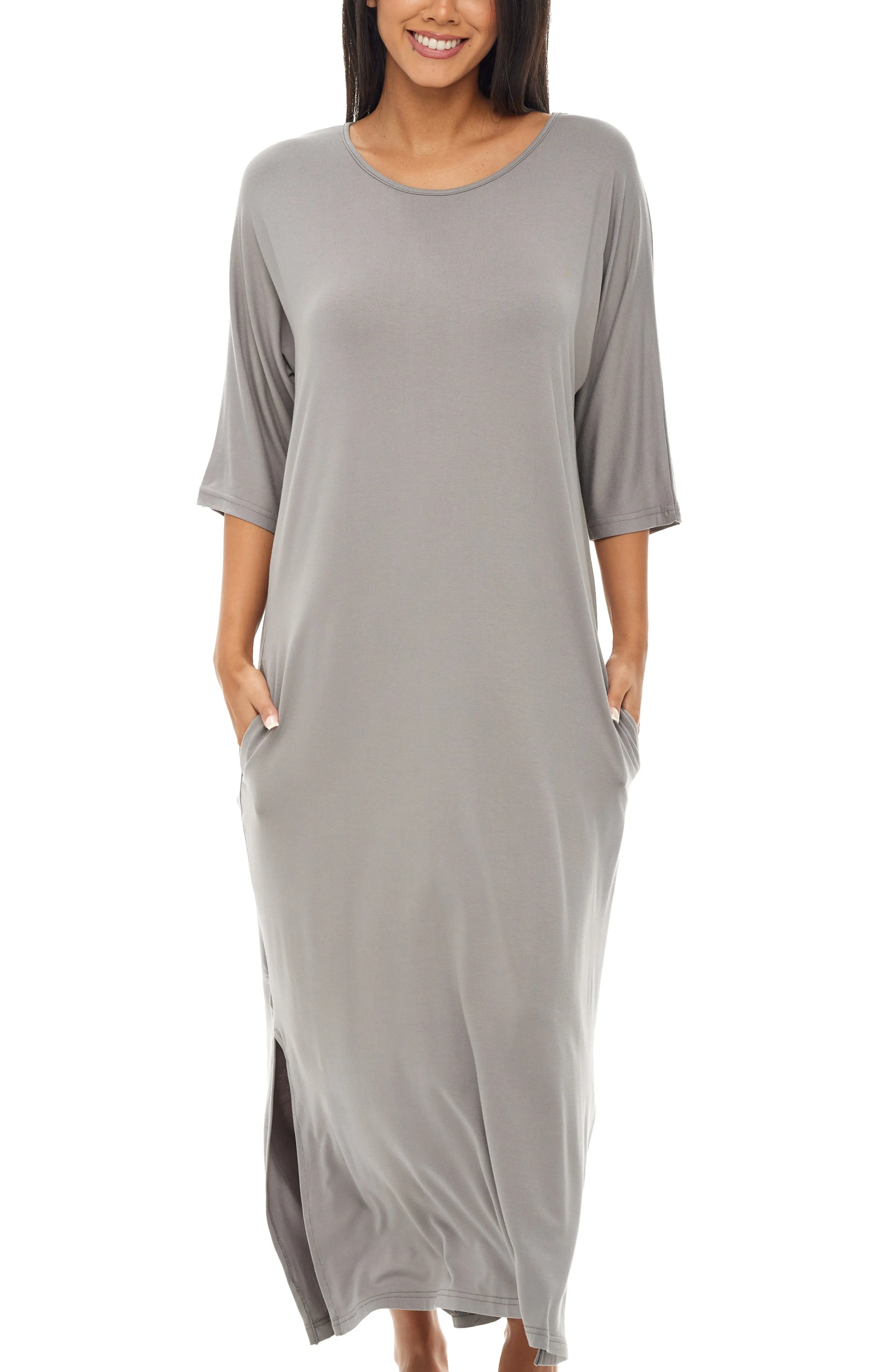 Women's Long Caftan Nightgown, Loungewear Oversized Pajamas Loose Sleep Dress with Pockets