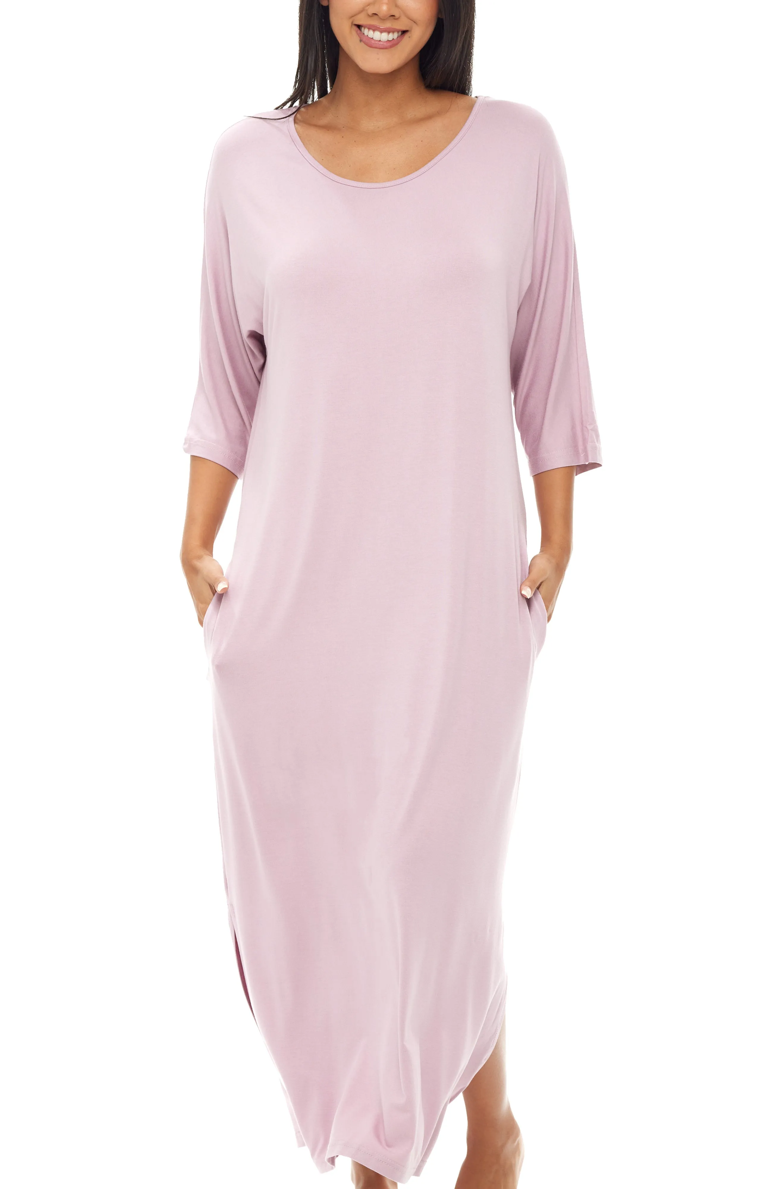 Women's Long Caftan Nightgown, Loungewear Oversized Pajamas Loose Sleep Dress with Pockets