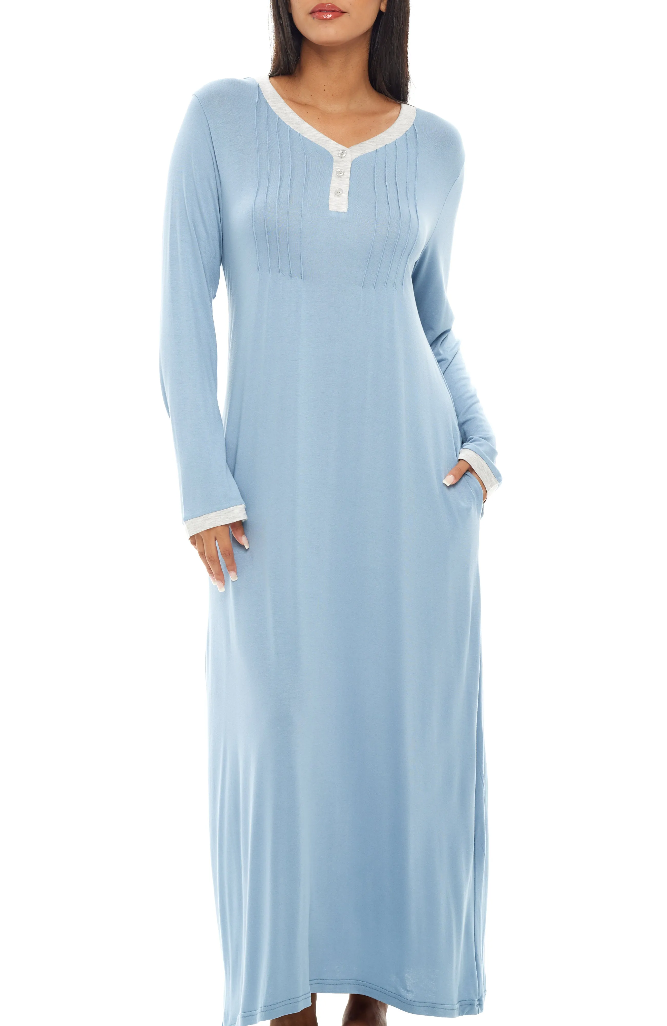 Women's Long Nightgown with Pockets, Full Length Nightshirt, Lightweight Sleep Shirt