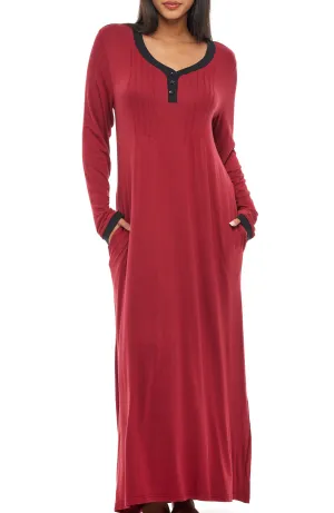 Women's Long Nightgown with Pockets, Full Length Nightshirt, Lightweight Sleep Shirt