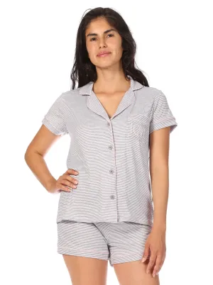 Women's "LOVE" Short Sleeve Notch Collar Button-Up Top and Short Pajama Set