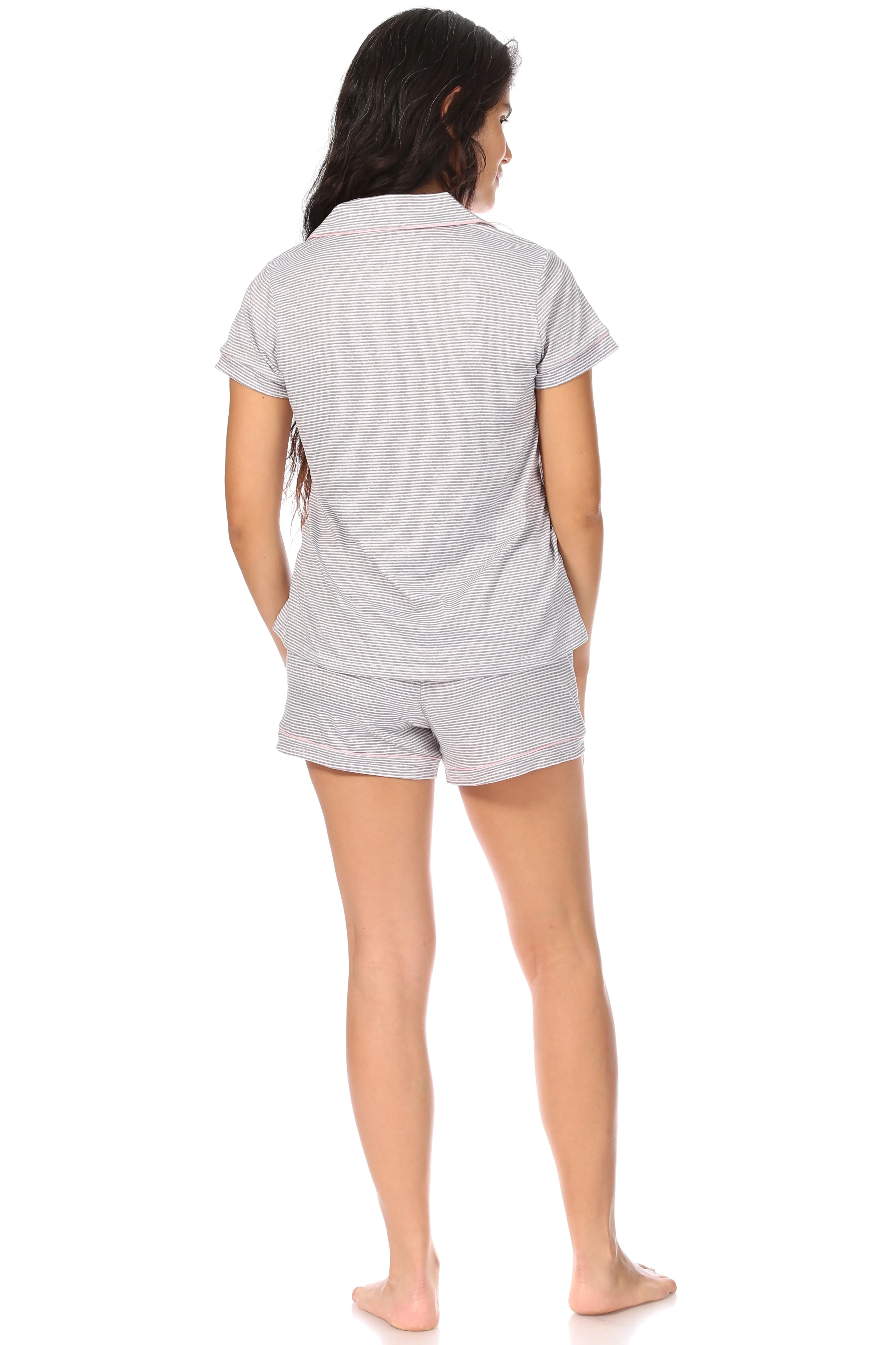 Women's "LOVE" Short Sleeve Notch Collar Button-Up Top and Short Pajama Set