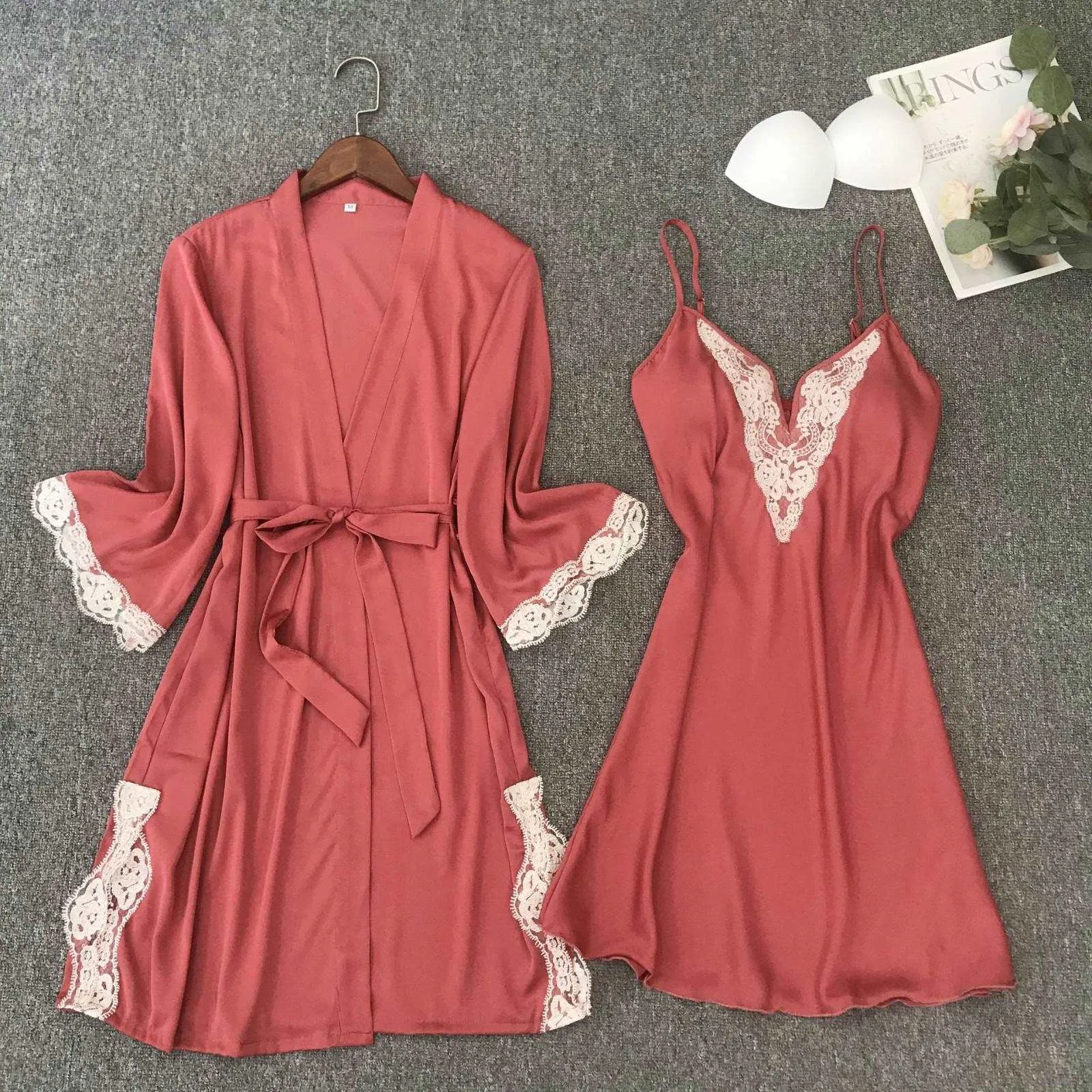 Women's Satin Robe and Nightgown Sleepwear Set