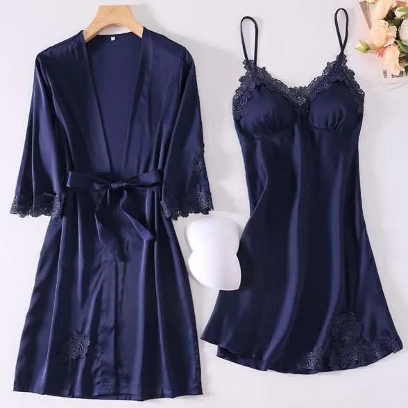 Women's Satin Robe and Nightgown Sleepwear Set