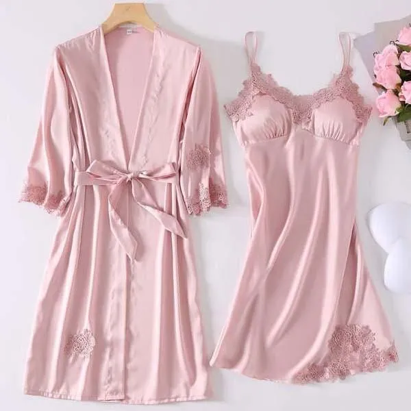 Women's Satin Robe and Nightgown Sleepwear Set